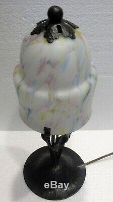 Belle LAMPE CHAMPIGNON en Fer forgé tulipe verre coloré art déco années 30-40