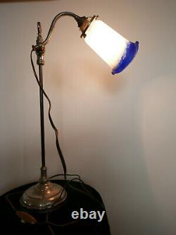 Belle lampe de bureau 1930 ART DECO pate de verre signé Noverdy rétro bleu 49 cm