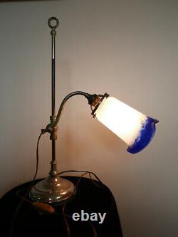 Belle lampe de bureau 1930 ART DECO pate de verre signé Noverdy rétro bleu 49 cm