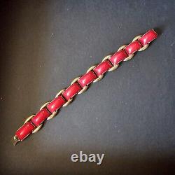 Bracelet Art Deco Allemagne Laiton Verre Rouge L18cm Dlg Jakob Bengel