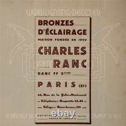 Ch. Ranc Et Muller Frères Lustre Art Déco Bronze Argenté Et Verre Moulé-pressé