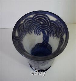 Charder & Le Verre Français Vase Bleu Palmier Art Nouveau Art Deco 1925