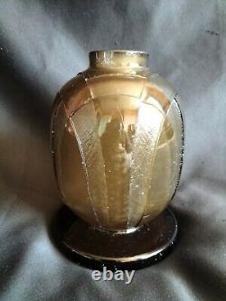 Charder Le Verre Français / Vase en verre fumé épais dégagé à l'acide / Art Déco