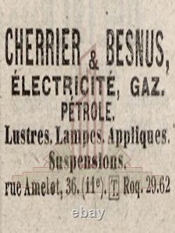 Cherrier & Besnus Suspension Art Déco En Bronze Nickelé & Globe Verre Pressé