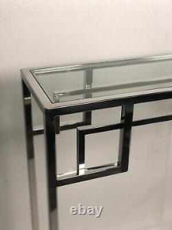 Console style Art Déco en métal chromé à dessus de verre transparent