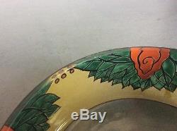 Coupe à fruits verre soufflé émaillé relief à décor floral signé Leune Art Déco