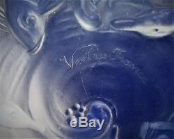 Coupe verre pressé moulé opalescent Verlys Art-déco oiseaux poissons Réf/A24/8