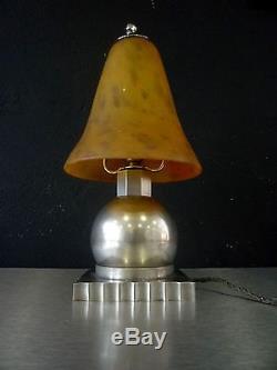 DAUM BRANDT lampe art deco bronze nikelé pate de verre gallé, lalique
