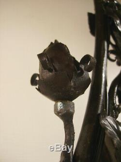 DAUM NANCY Lampe art déco en fer forgé et tulipe marbrée 1920/1925