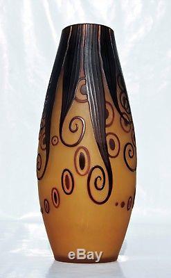 D'ARGENTAL Paul Nicolas Grand Rare Vase Pâte de Verre Gravé Art Déco gallé 25cm