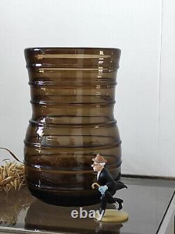 Daum Nancy France Imposant (29 cm) vase annelé verre fumé Art Déco 1930