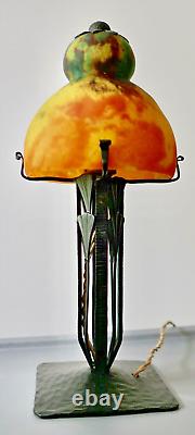 Daum? Nancy Lampe De Table Pate De Verre Fer Forgé Art Nouveau/déco