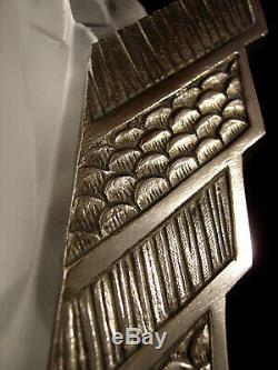 Degué Paire Dappliques Art Déco Bronze Nickelé & Sabots En Verre Pressé 1930