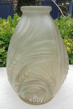 Etaleune Vase Art Deco Verre Moule Presse Satine Décor Blés N3661