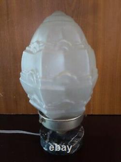 GLOBE LAMPE ART DECO 1920 30 verre Pressé Moulé MARBRE MONTGOLFIERE SKYSCRAPER