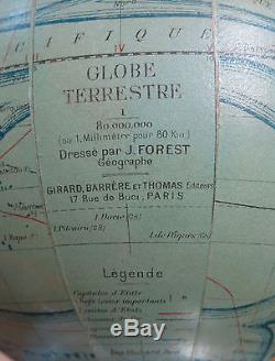 GLOBE TERRESTRE, globe en verre, lampe, mappemonde par FOREST, ART DECO, PARIS