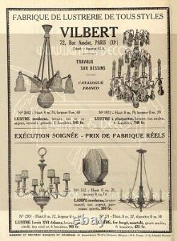 G. Vilbert, Lustre Art Déco Fin Années 1920 Bronze Argenté Et Verre Moulé-pressé