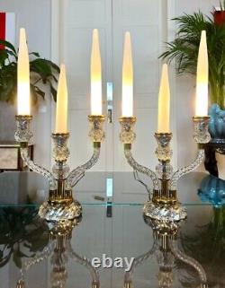 Girandoles Art Déco Paire de lampes Fausses bougies en Opaline Blanche