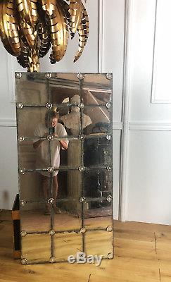 Glace / Miroir Mural Ancien Des Années 70 En Verre Églomisé De Style Art Déco