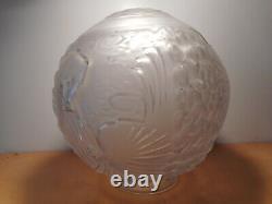 Globe lampe art déco Muller frères verre boule pressé moulé décor oiseau paon