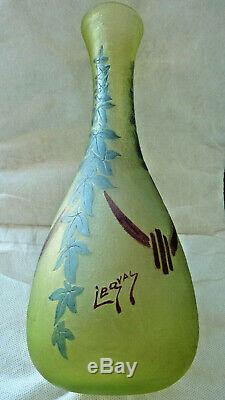 Grand vase Legras 37cm art deco verre gravé à l'acide et émaillé époque 1925