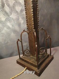 Grande lampe art déco 1930 MULLER FRERES LUNEVILLE en fer forgé abat jour verre