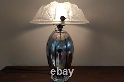 Grande lampe art déco verre 1930 numéroté et signé Degué, moderniste