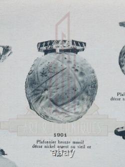 H. Petitot & Muller Frères Plafonnier Art Déco En Bronze Nickelé Et Globe 1930