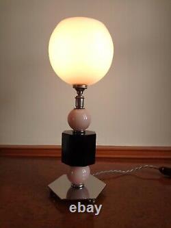 Jacques Adnet Rare Lampe Art Deco A Structures Geometriques En Opaline