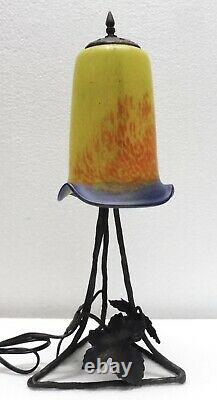 Jolie LAMPE CHAMPIGNON fer forgé art-déco tulipe pâte de verre couleur
