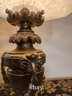 LAMPE ART DECO PIED bronze doré VERRE de Clichy octogonal