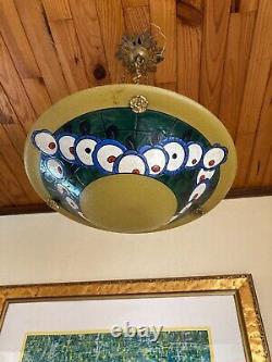 LEUNE suspension lustre vasque décor floral stylisé d'époque Art Déco 1925