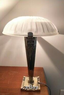 Lampe ART DECO bronze argentée verre André HUNEBELLE modèle Chrysanthème 1930