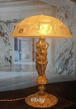 Lampe Art Déco Art Nouveau Verre Moulé