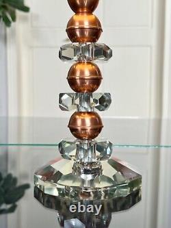 Lampe Art Déco Cristal Cuivre Globe en Verre Clichy Blanc Design Moderne