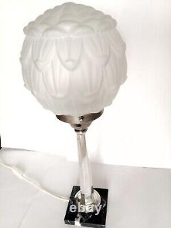 Lampe Art Déco Globe en Verre moulé Dépoli Colonne et Marbre