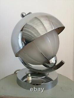Lampe Art-Déco Moderniste circa 1930 Chrome et Verre Sablé éra Adnet