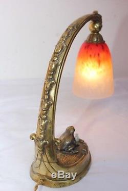 Lampe Art Deco Pate De Verre Schneider Bronze Lustre