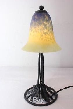 Lampe Art Deco Pate De Verre Schneider Fer Forge Lustre