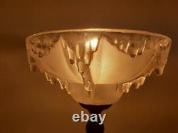 Lampe Art Deco Pied Balustre Cuivre Laiton Marbre Pate De Verre Glaçon Ezan