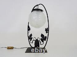 Lampe Art Déco verre moulé et pied feuilles de vignes raisins