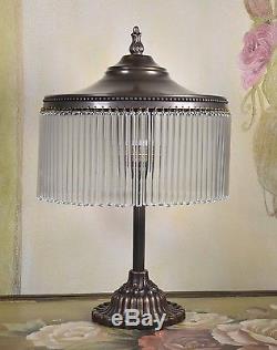 Lampe De Chevet Bureau Verre Pampilles Art Deco Vintage Laiton Vieilli