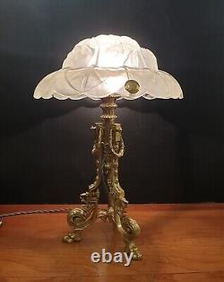 Lampe En Bronze Verre Moulée Style Art-déco Art-nouveau Rocaille