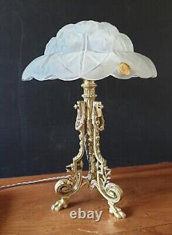 Lampe En Bronze Verre Moulée Style Art-déco Art-nouveau Rocaille