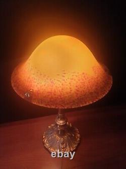 Lampe Époque Art-Déco Pâte De Verre Bronze Où Laiton