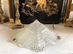 Lampe Suspension Pyramide/Verre Moulé hexagonal Décor Géométrique/Art Déco c1930