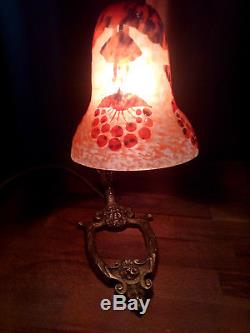 Lampe art deco 1920 schneider pate de verre pied bronze doré gallé muller