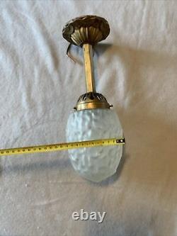Lampe art déco obus en verre suspension plafonnier avec son support