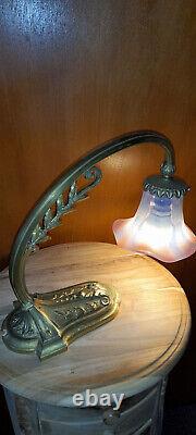 Lampe art nouveau charles RANC en bronze doré avec sa tulipe en verre