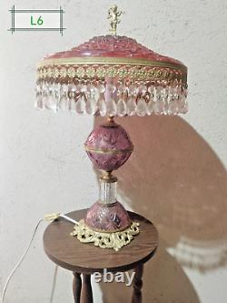 Lampe boudoir à pampilles, verre, cristal de bohème, laiton, XXème